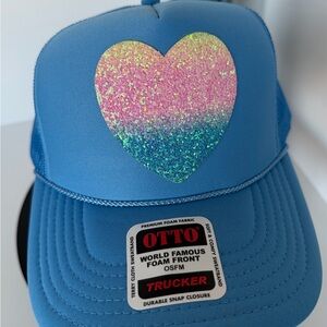 OTTO Blue Trucker Hat with Glitter Heart